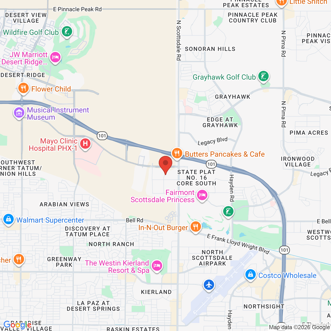 Google map image of our location in 18325 North Allied Way Phoenix, AZ